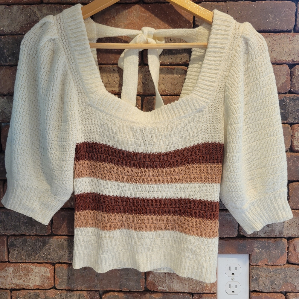 MINKPINK Cream and Brown Knit Sweater